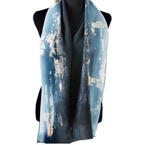 Hand-painted abstract art silk scarf, hematite