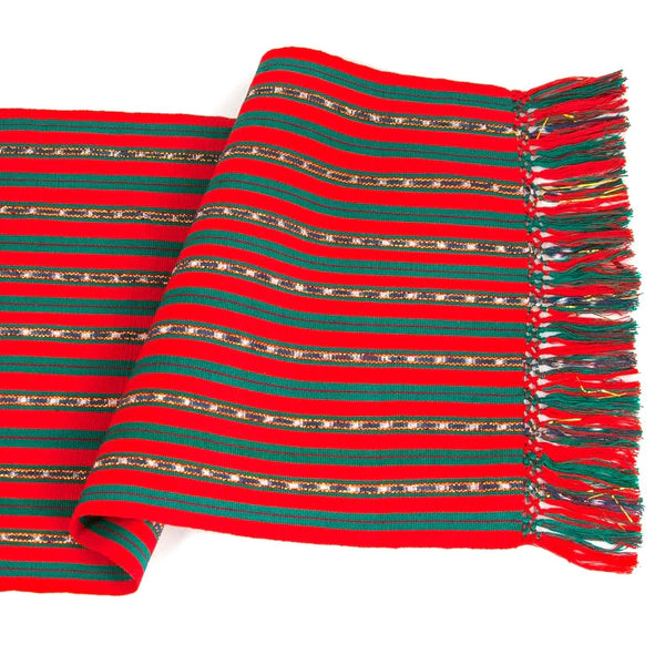 Colorful handwoven cotton table runner, holiday red/green
