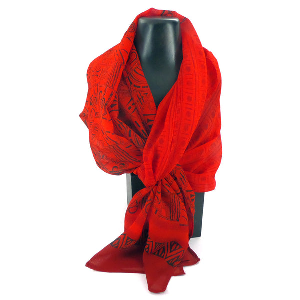 Summer weight silk chiffon scarf, red