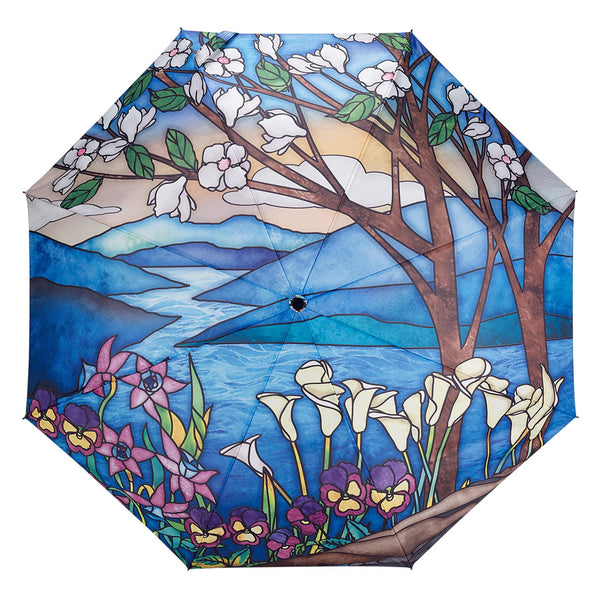 Automatic wind-resistant umbrella, stained glass landscape design