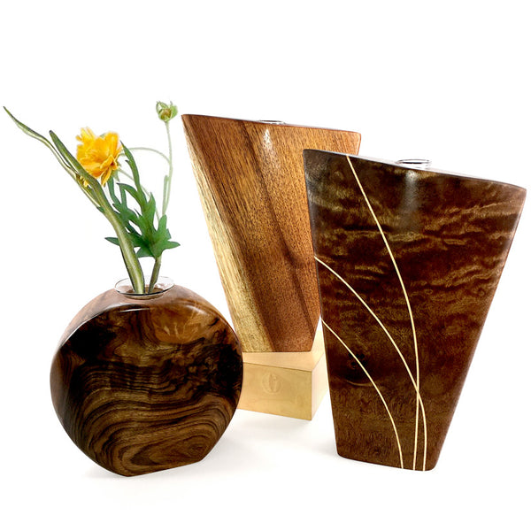 Nicasio Woodworks vases with glass tube insert