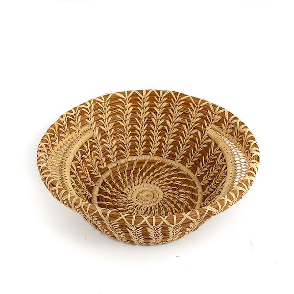 Lacy woven pine needle basket with handles