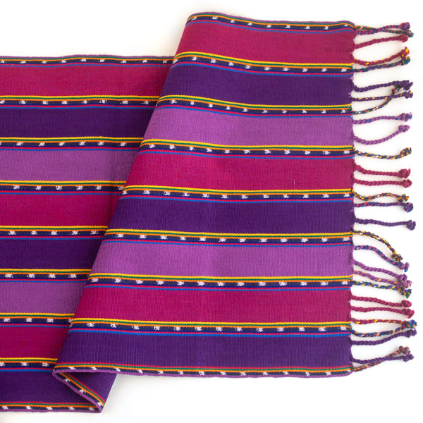 Colorful handwoven cotton table runner, purple stripes