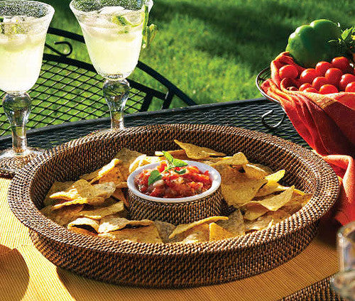Woven rattan chip and dip server