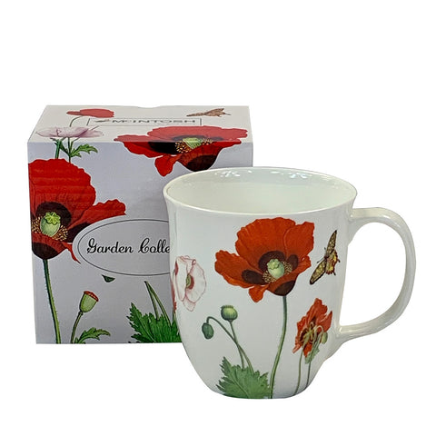Bone china coffee or tea mug, red poppies design