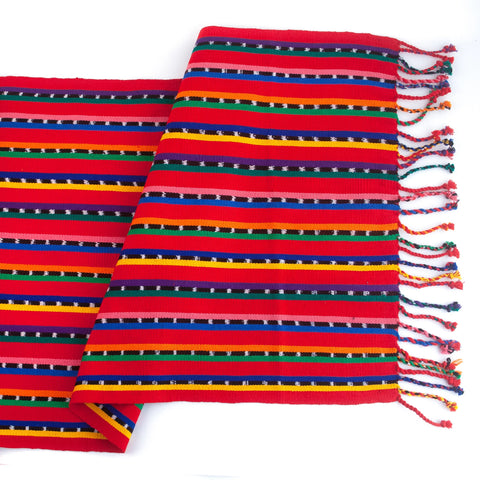 Colorful handwoven cotton table runner, red multi