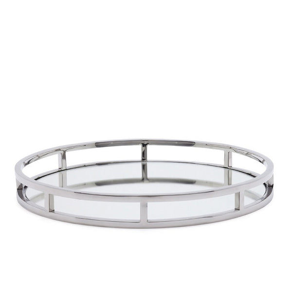 Round mirror bar tray with chrome railing