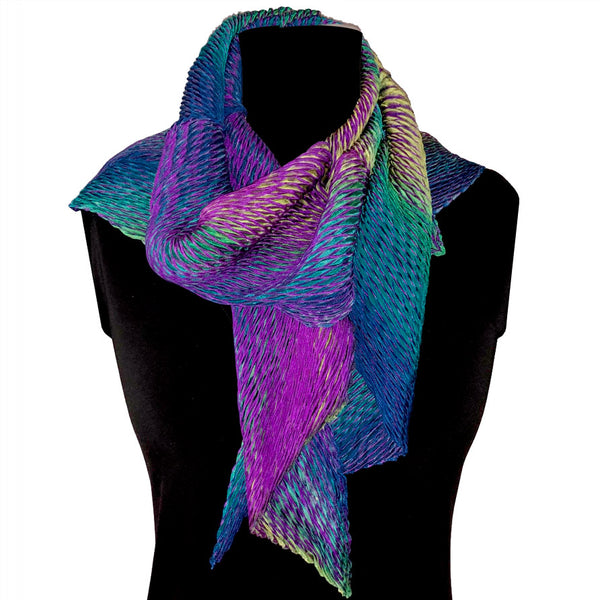 Jewel-tone shibori silk scarf, multi