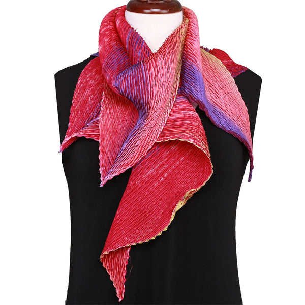Jewel-tone shibori silk scarf, hot pink