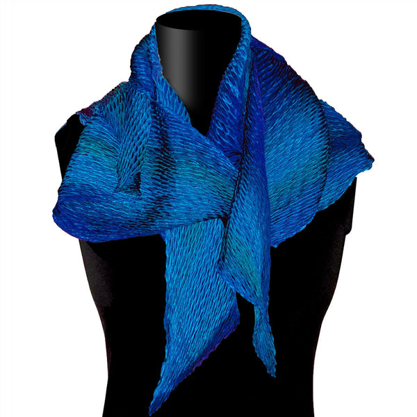 Jewel-tone shibori silk scarf, sapphire