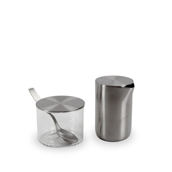 Small cylindrical sugar pot and creamer set