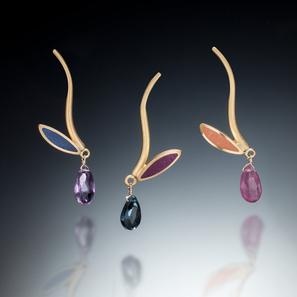 Susan Kinzig gold vermeil earrings with gemstones and inlays