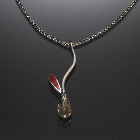 Susan Kinzig silver stem necklace with gemstone and red inlay