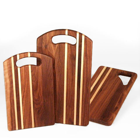 Walnut cutting boards with birch stripes