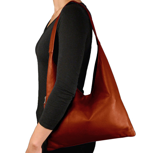 Sven V-top leather hobo with phone pocket