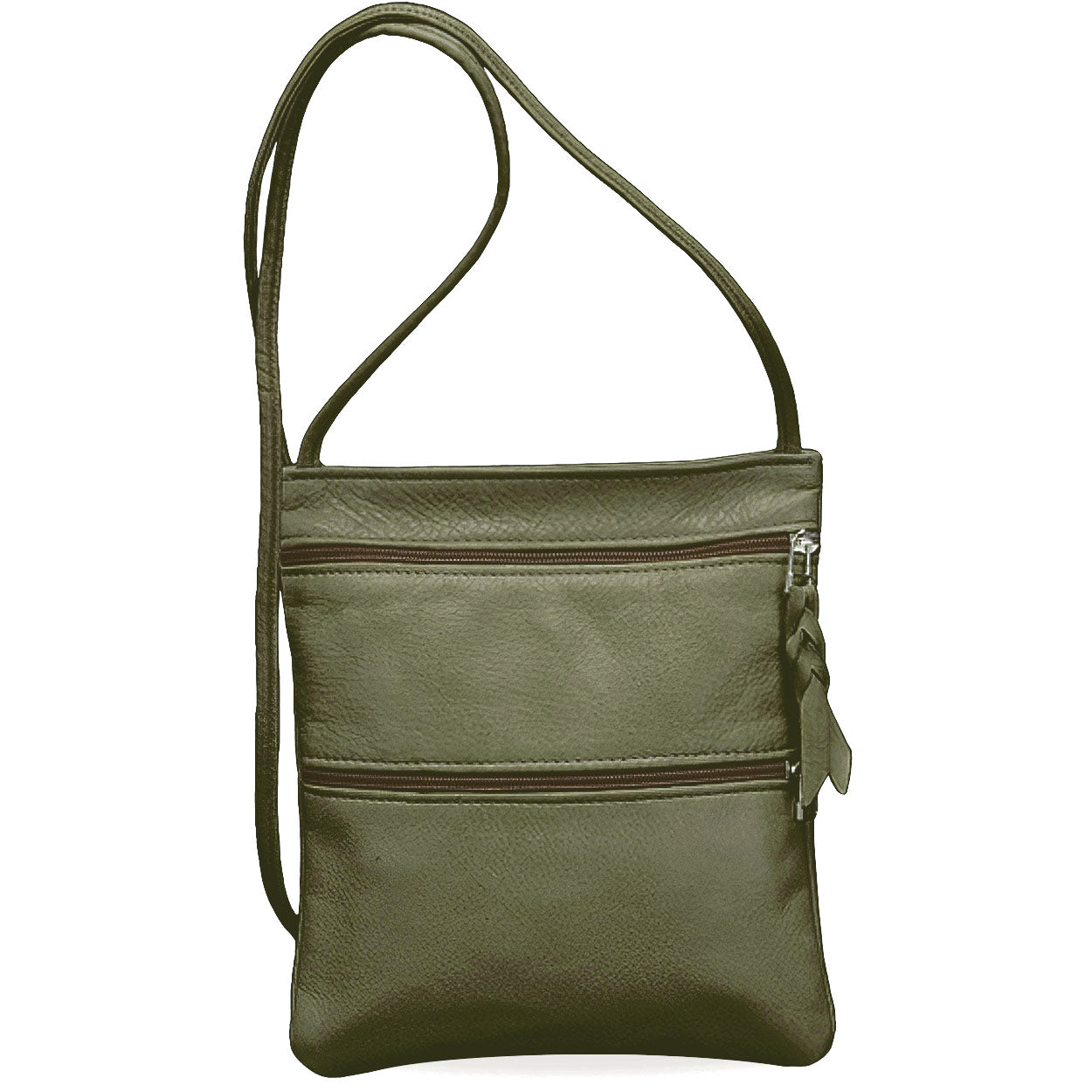 Army Green Rattan Leather Messenger Bag