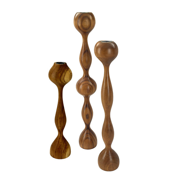 Teak mid-century design candlesticks, set of 3