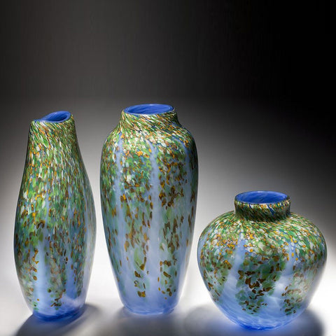 Handcrafted art glass wisteria vase by Mark Rosenbaum