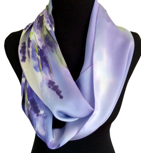 Hand-painted lavender silk scarf